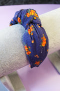 Corduroy Floral Blue Knot Headband