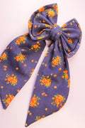 Corduroy Floral Blue Hair Bow