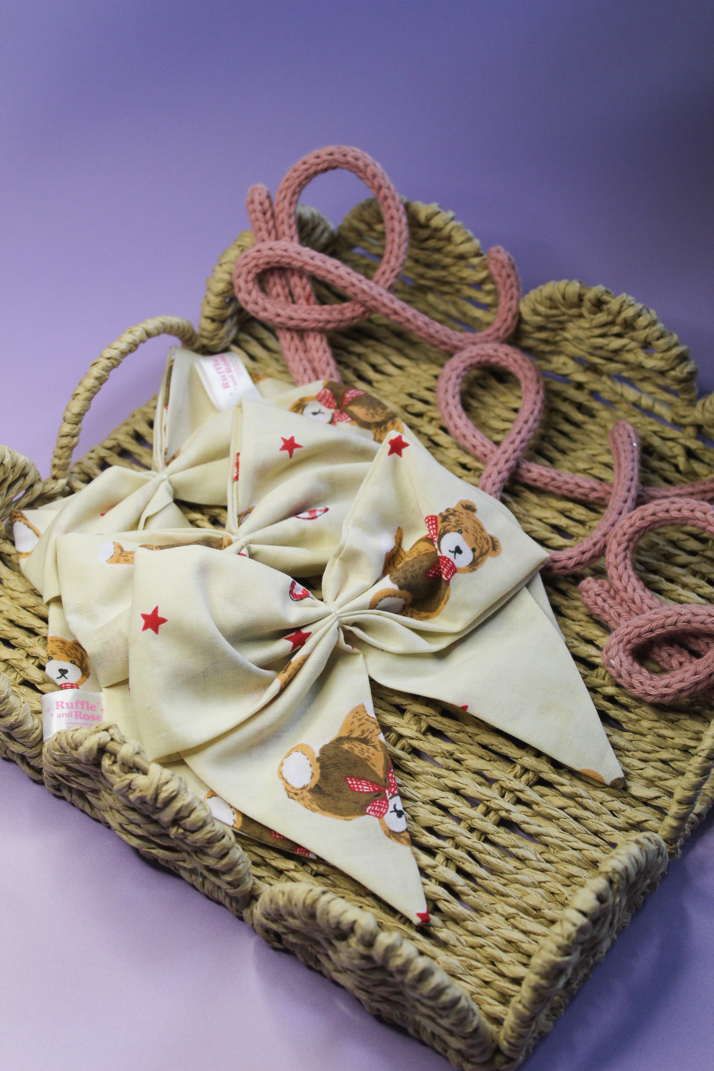 Cream Bear Hair Bow