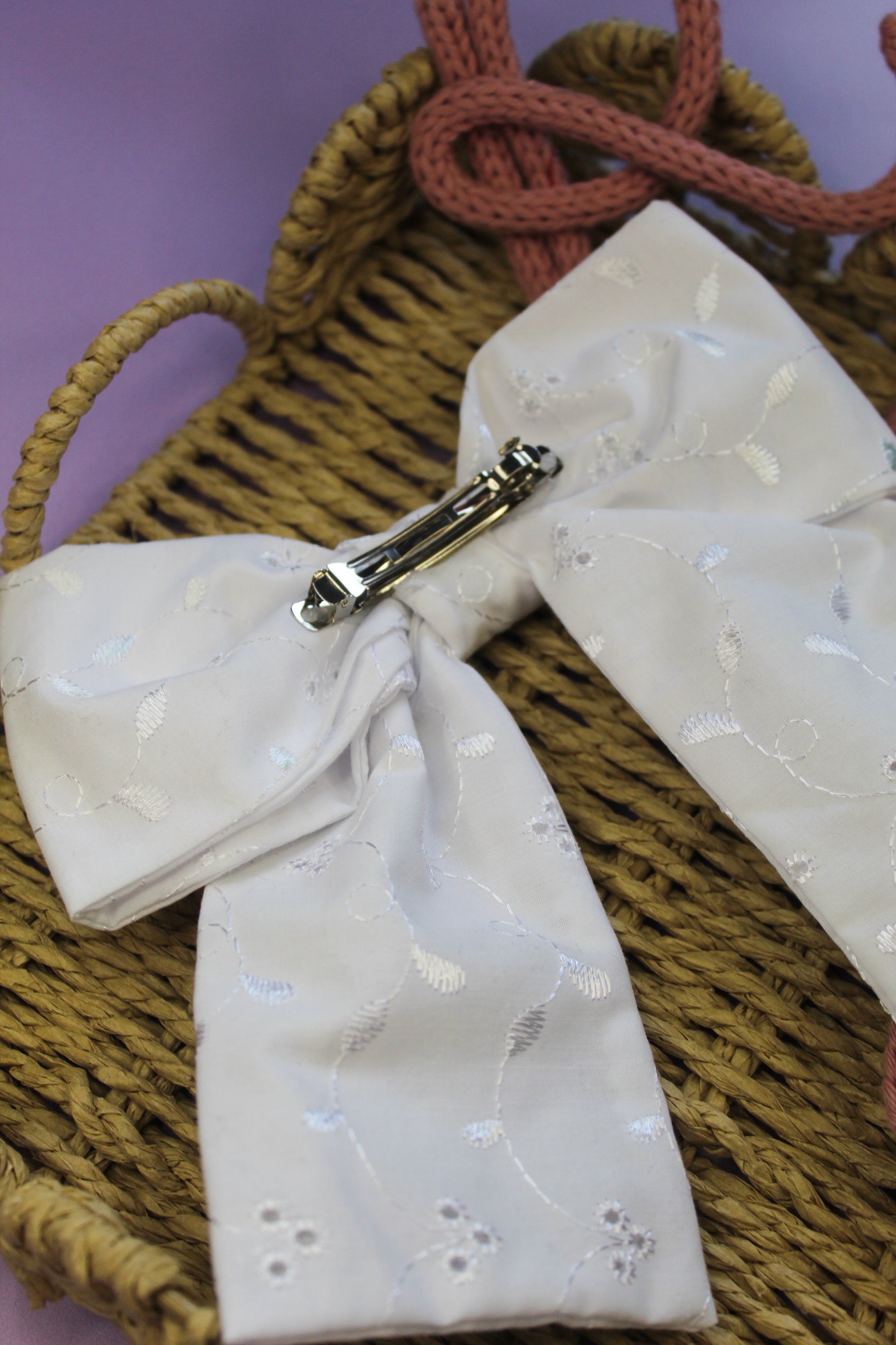 White Broderie Bow