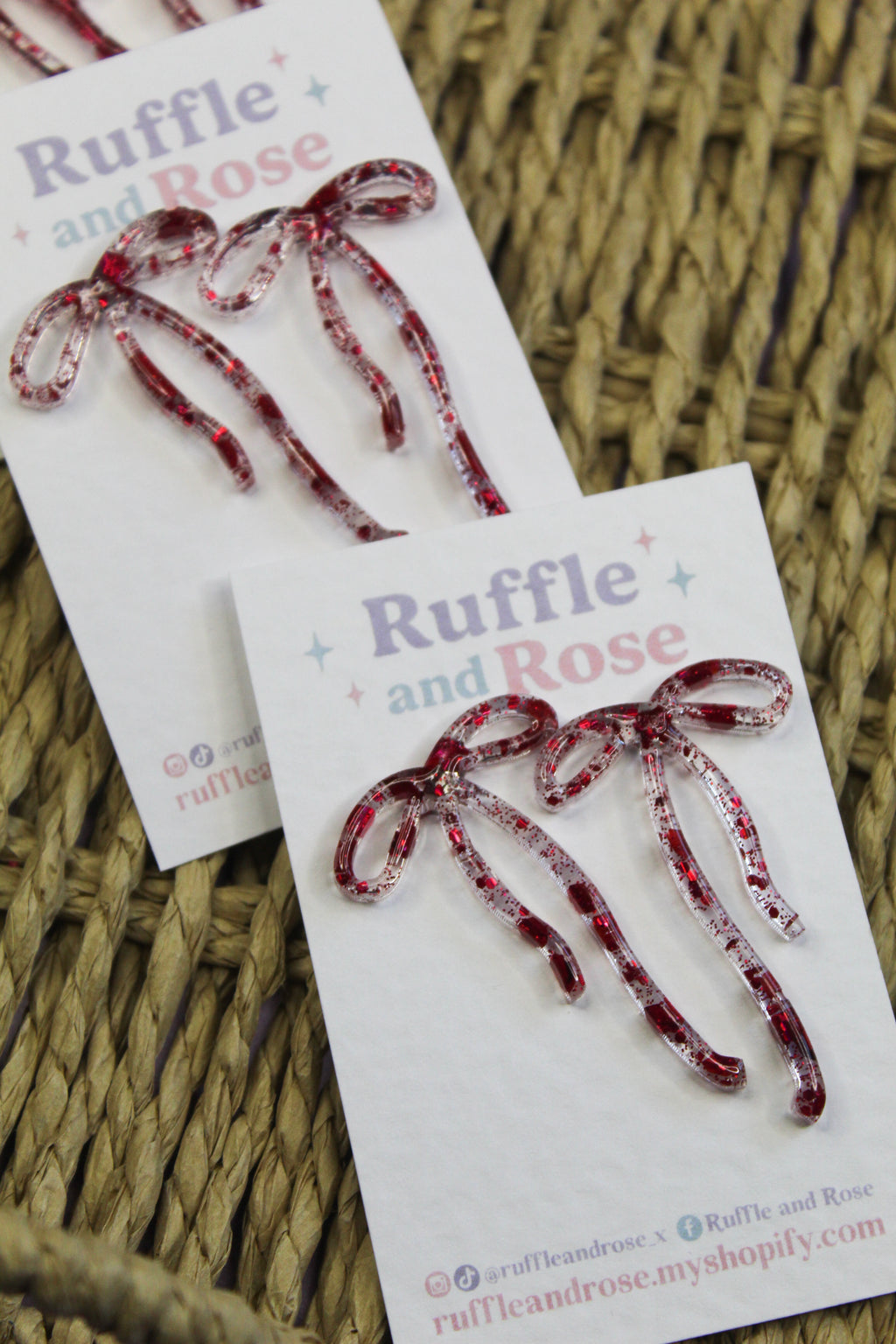 Red Sparkle Long Bow Studs