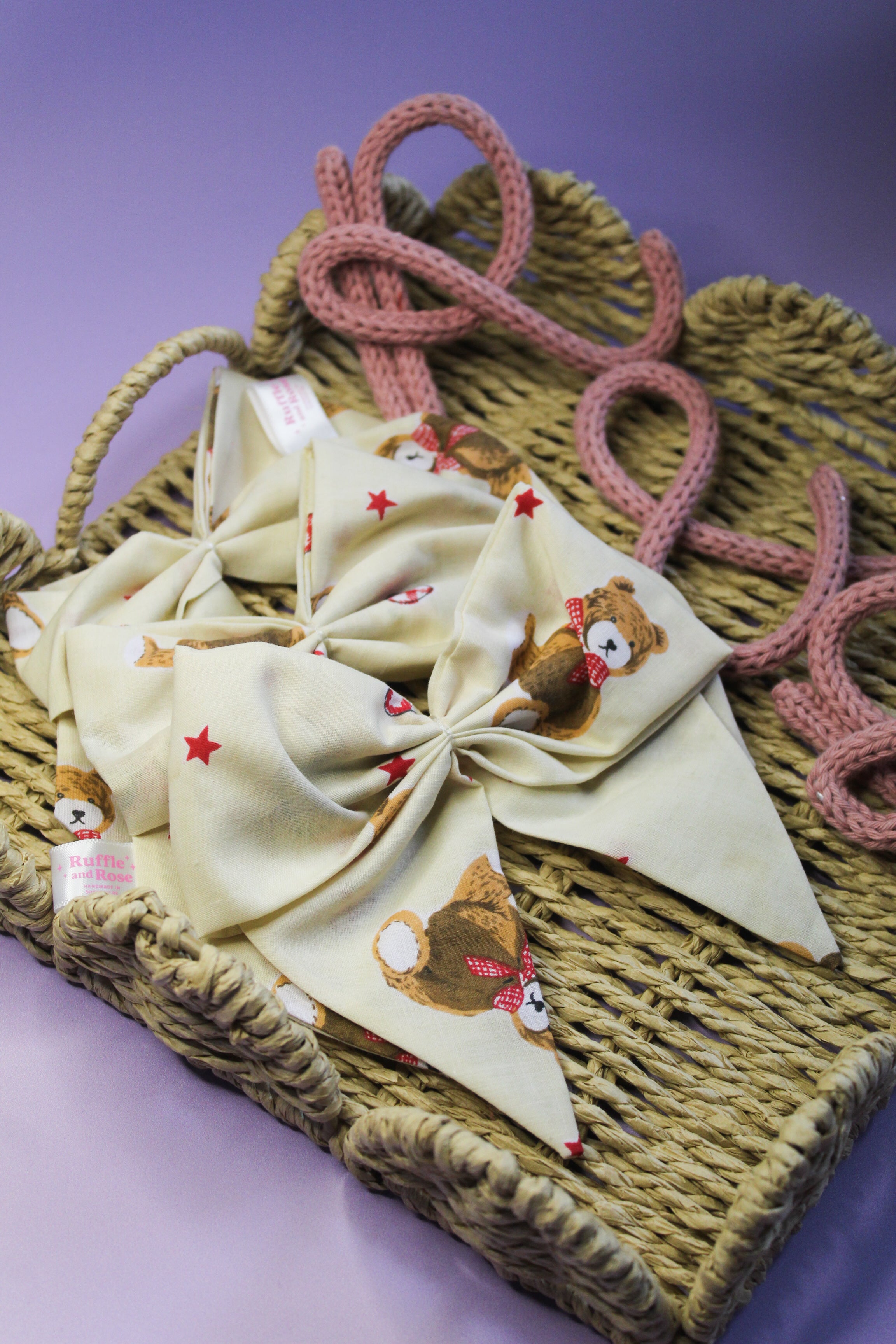 Cream Bear Hair Bow