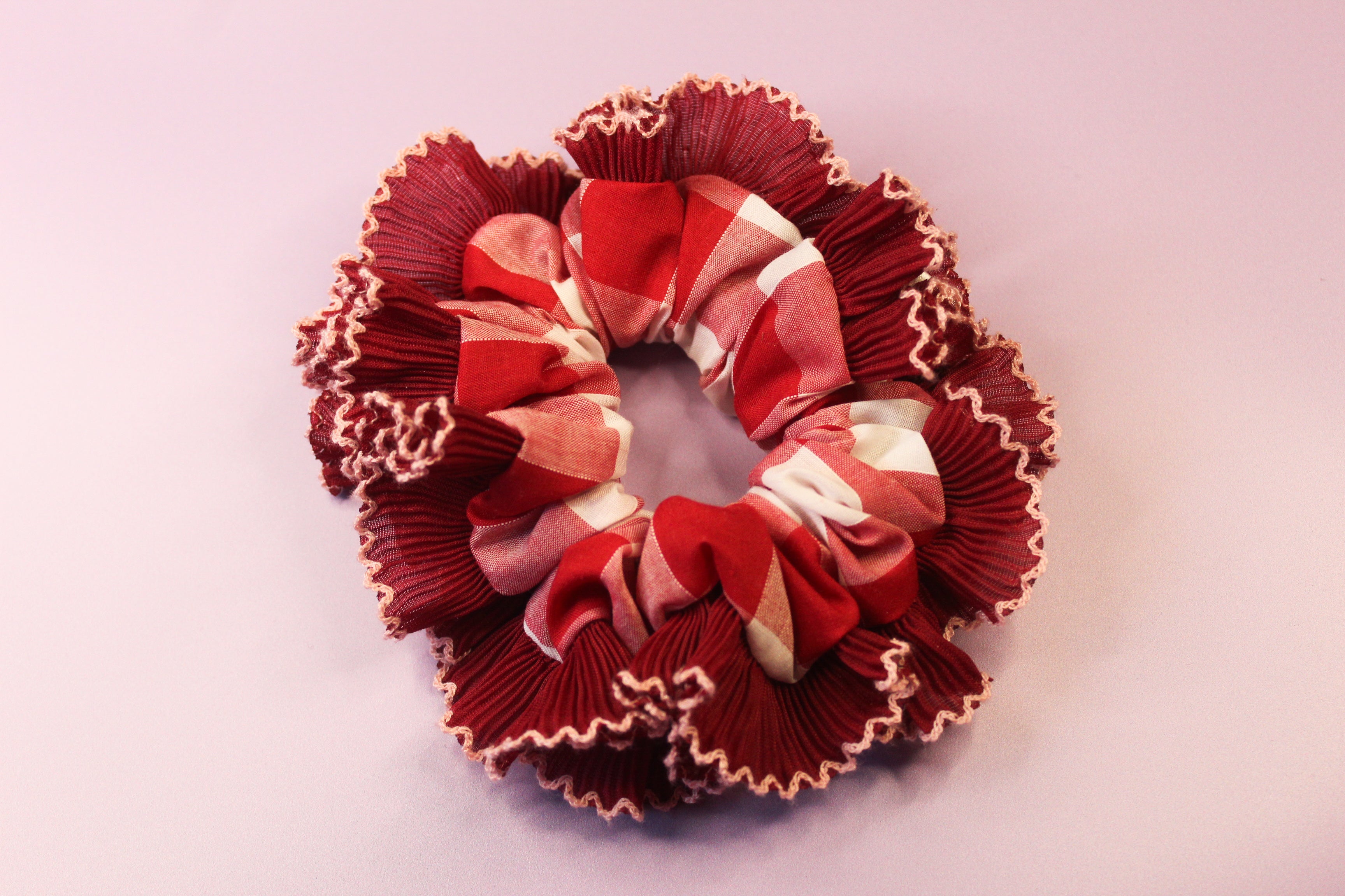 Trimmed Vintage Gingham Scrunchie