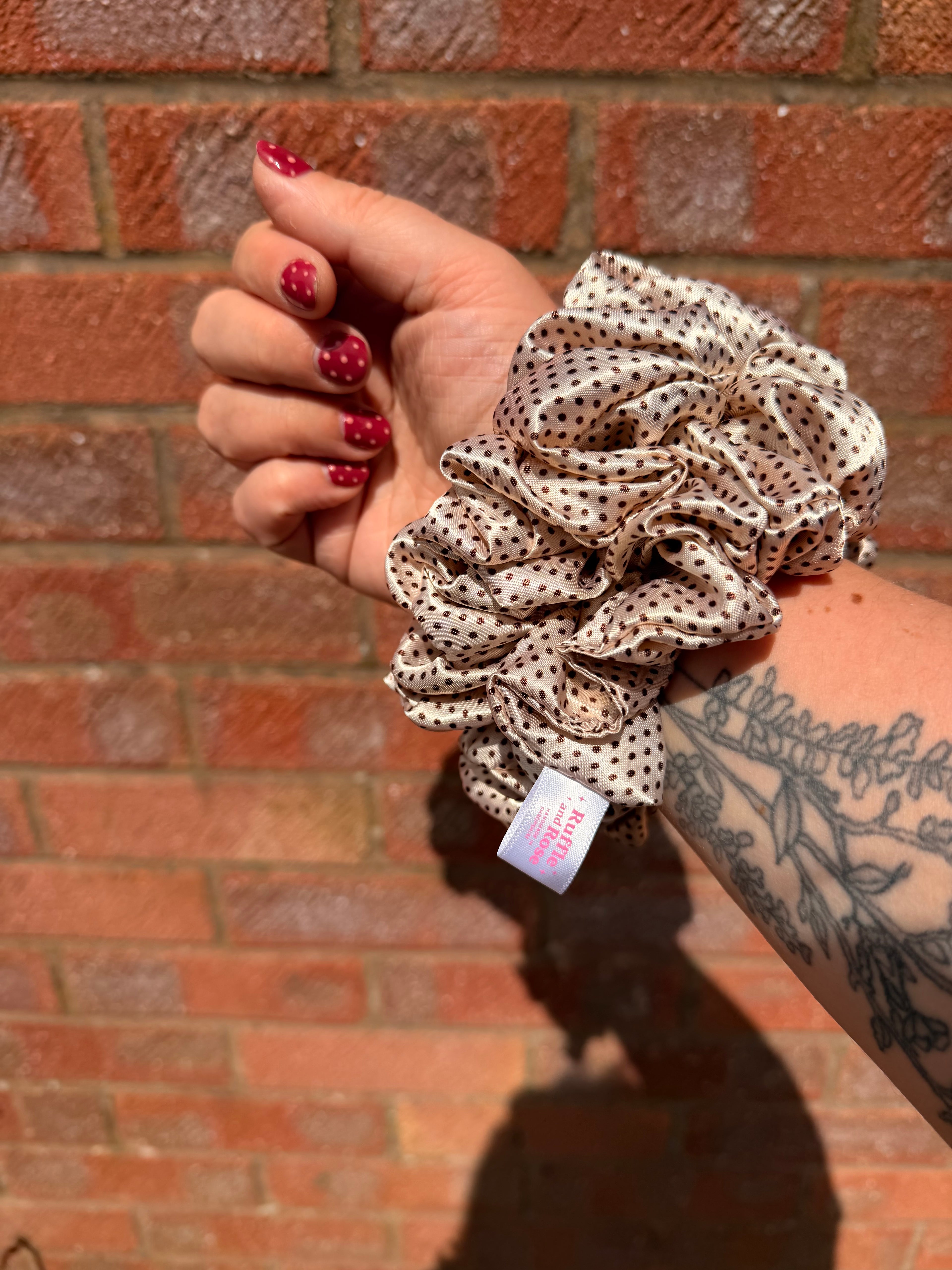 Cream & Brown Polka Dot Scrunchie