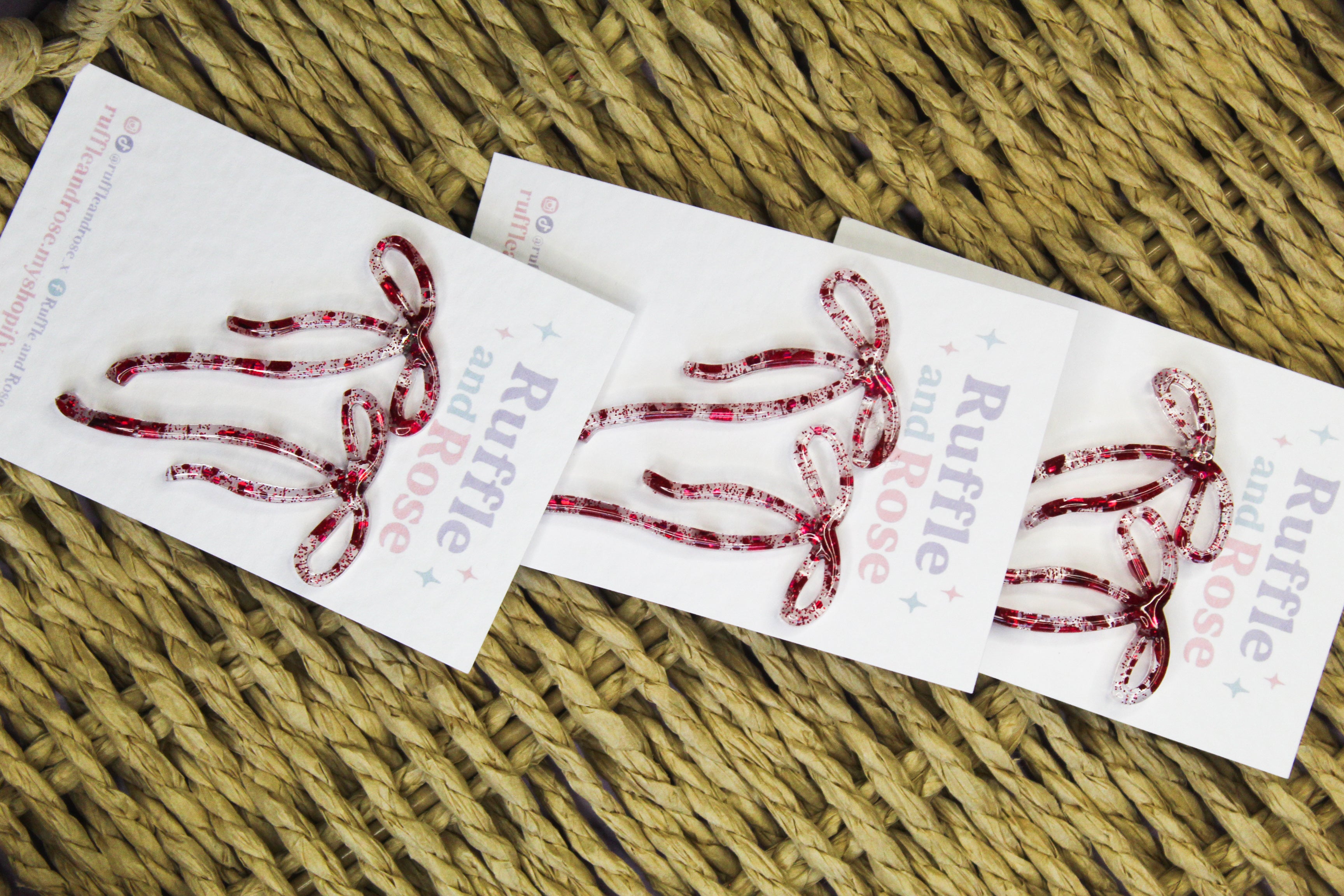 Red Sparkle Long Bow Studs