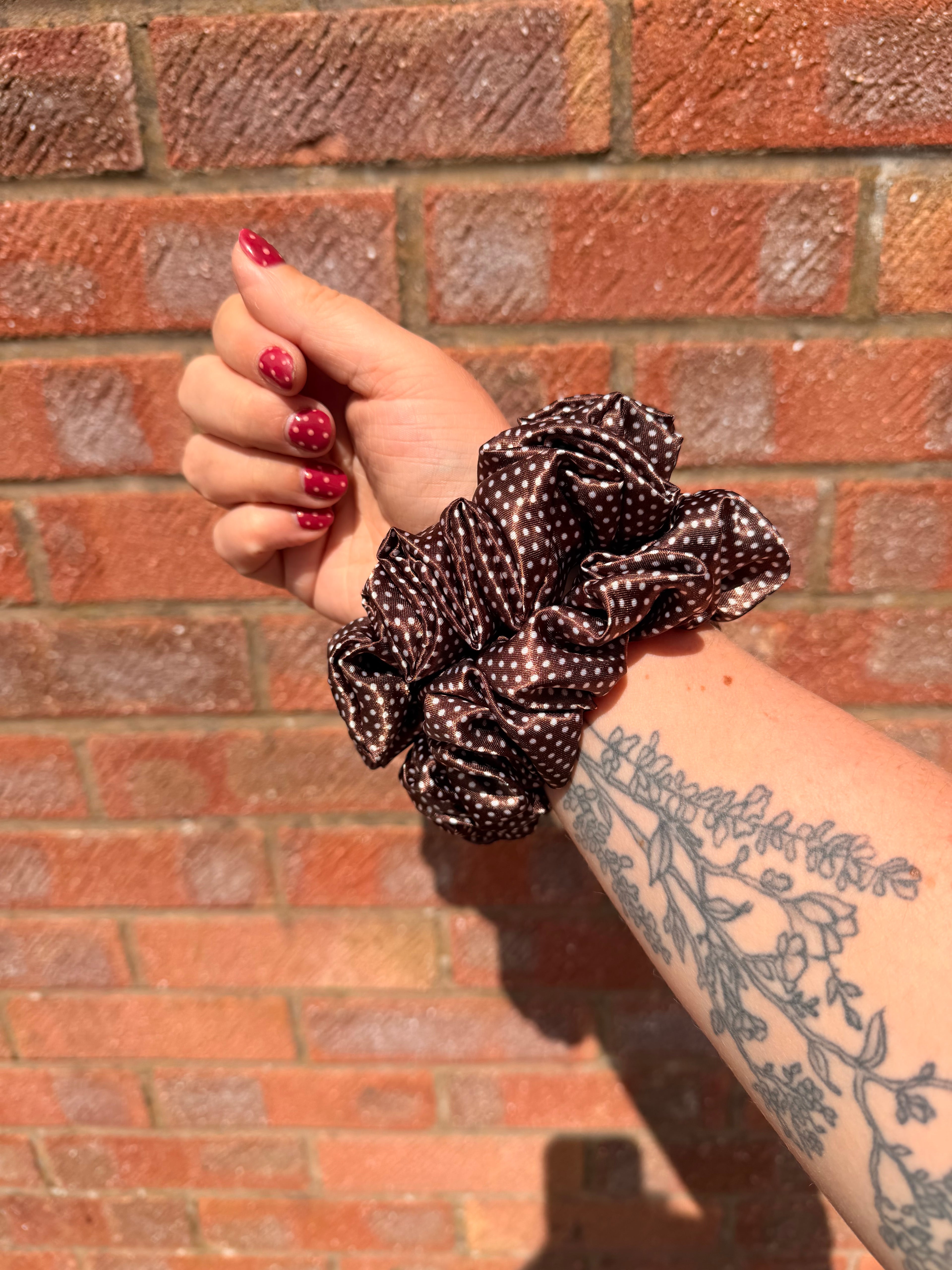 Brown Polka Dot Scrunchie