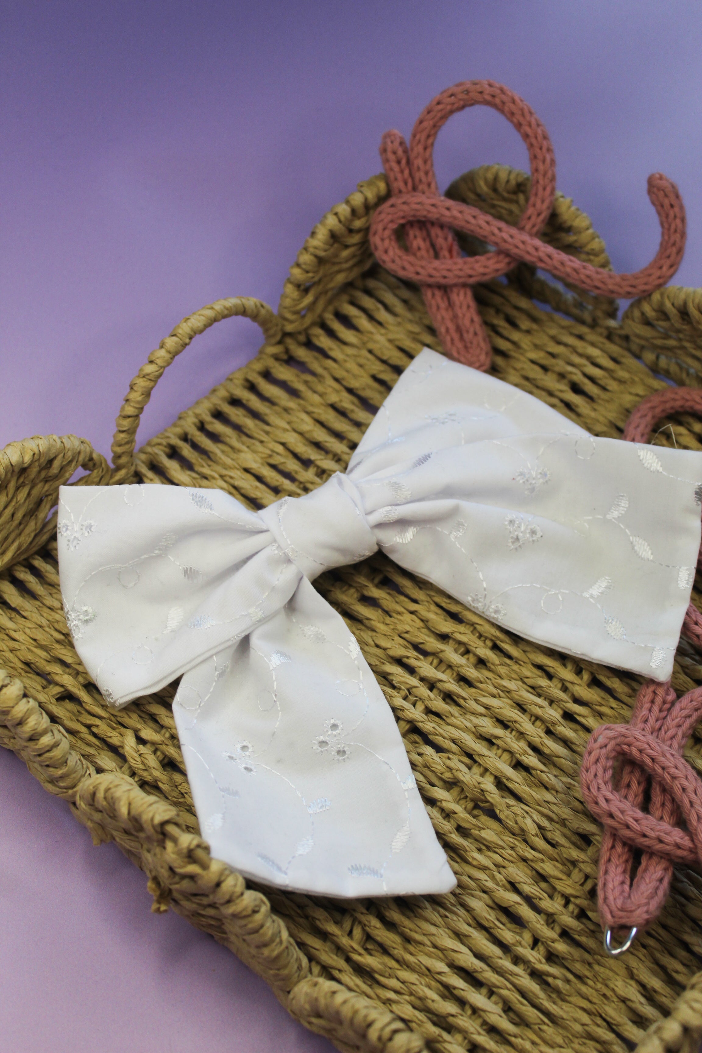 White Broderie Bow