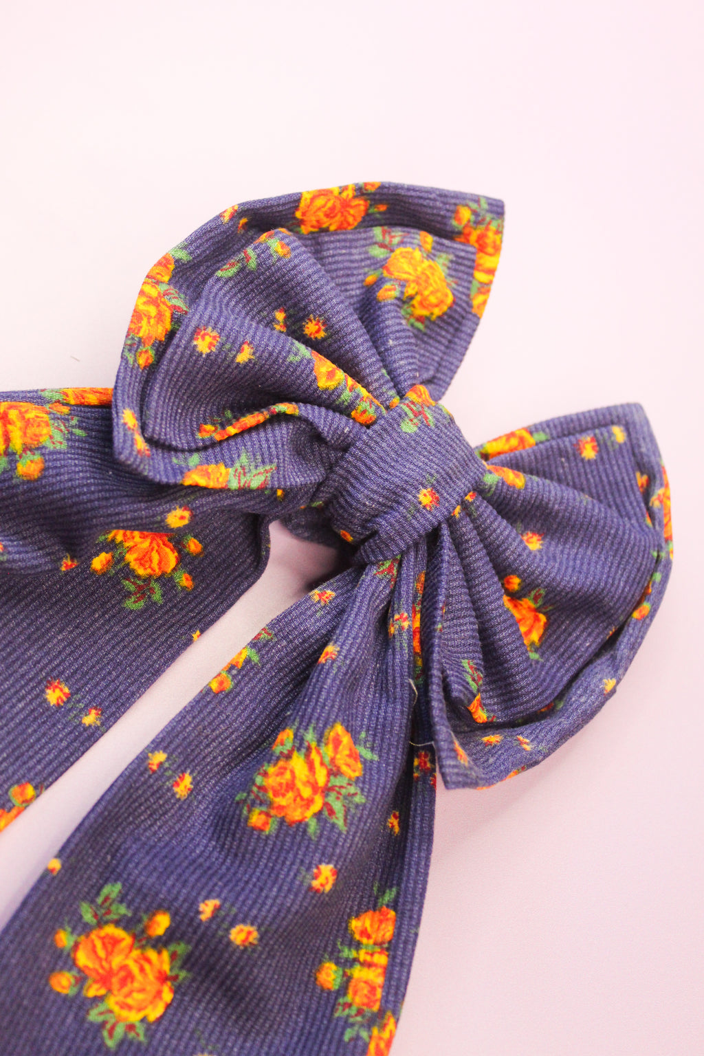 Corduroy Floral Blue Hair Bow