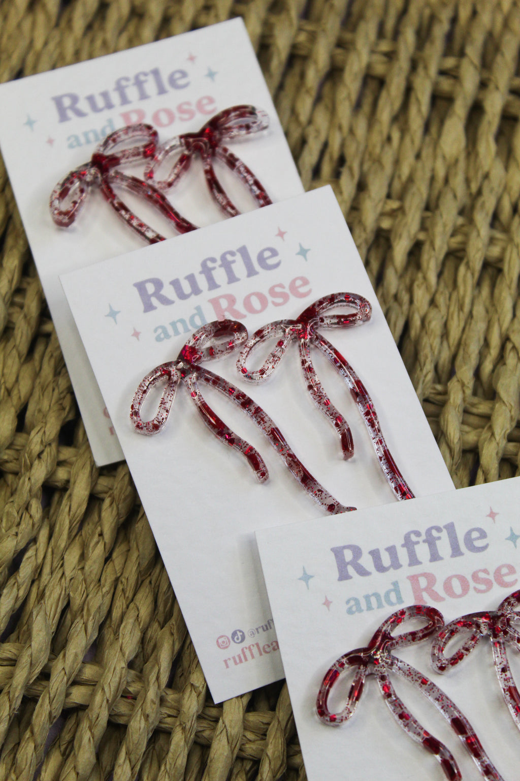 Red Sparkle Long Bow Studs