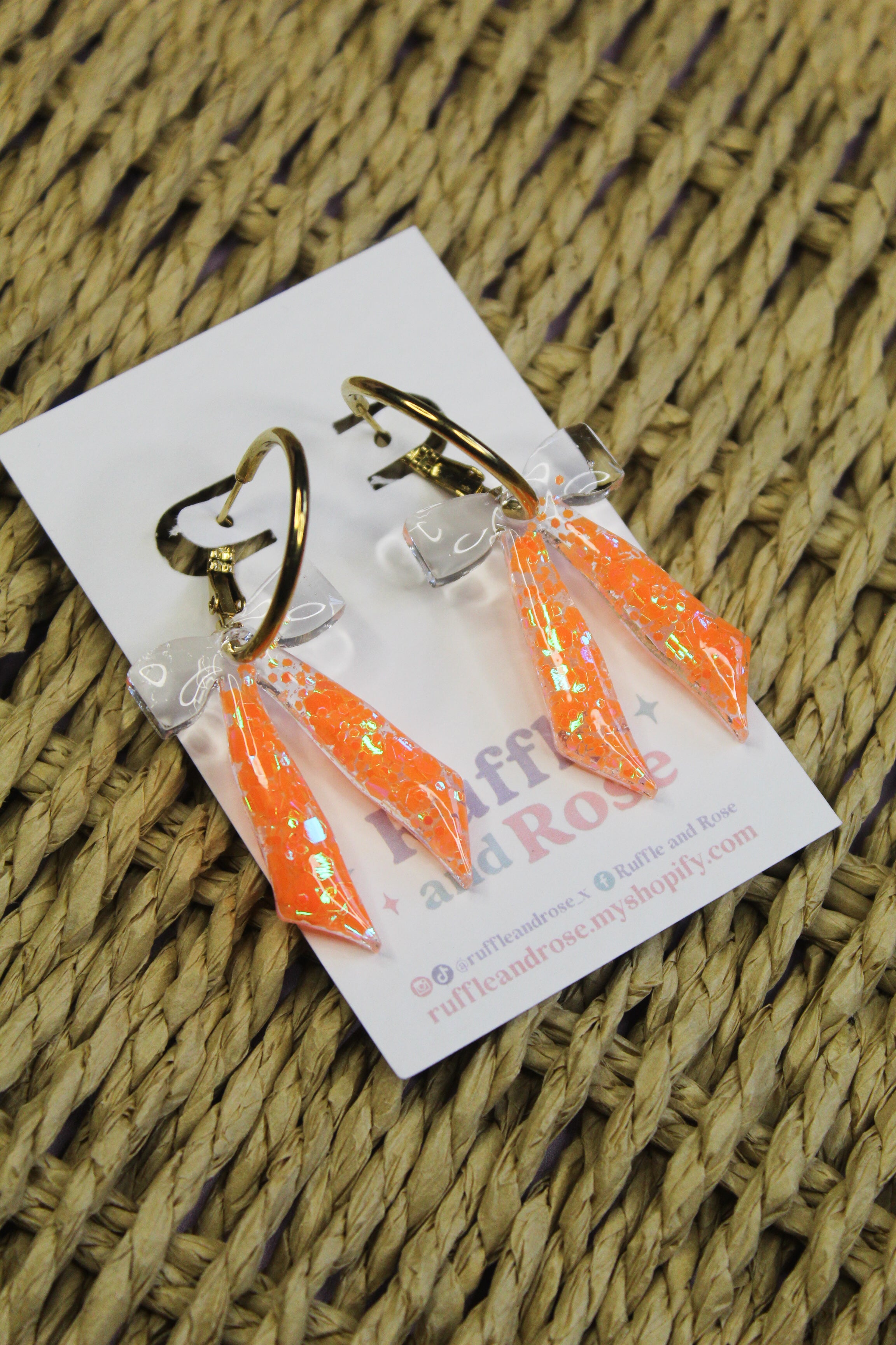 Sparkle Orange Bow Hoops