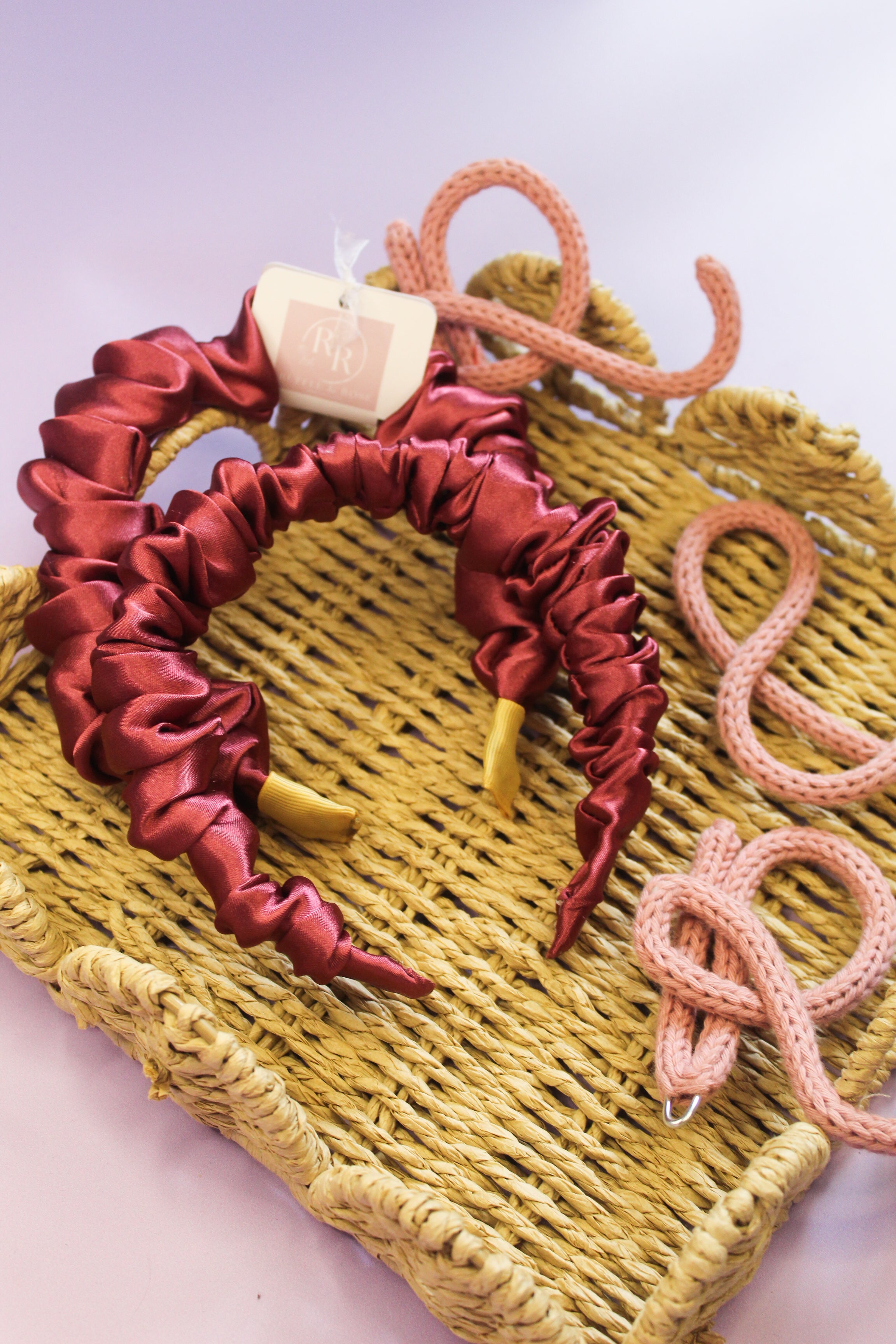 Burgundy Satin Ruffle Headband