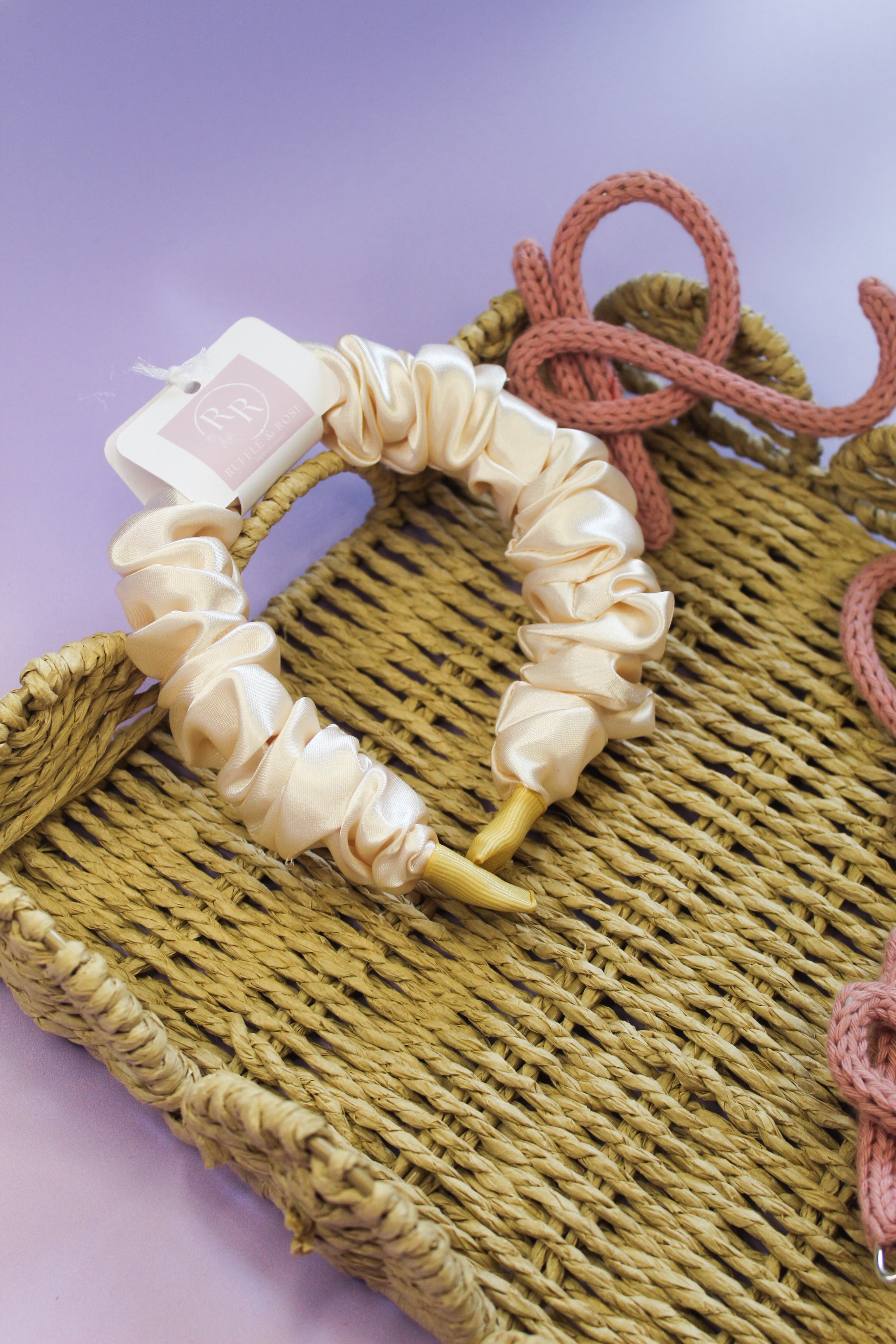 Cream Satin Ruffle Headband