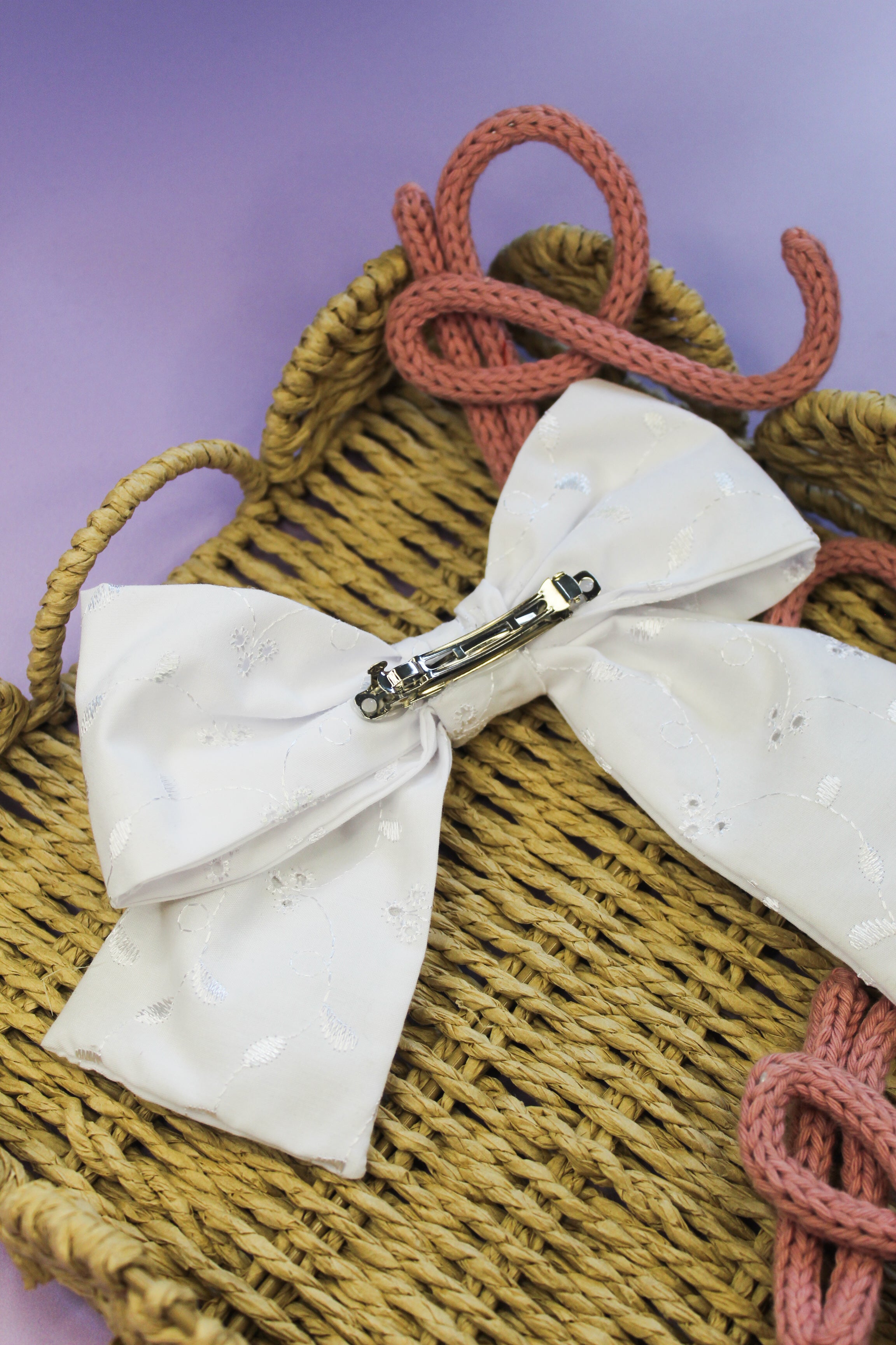 White Broderie Bow