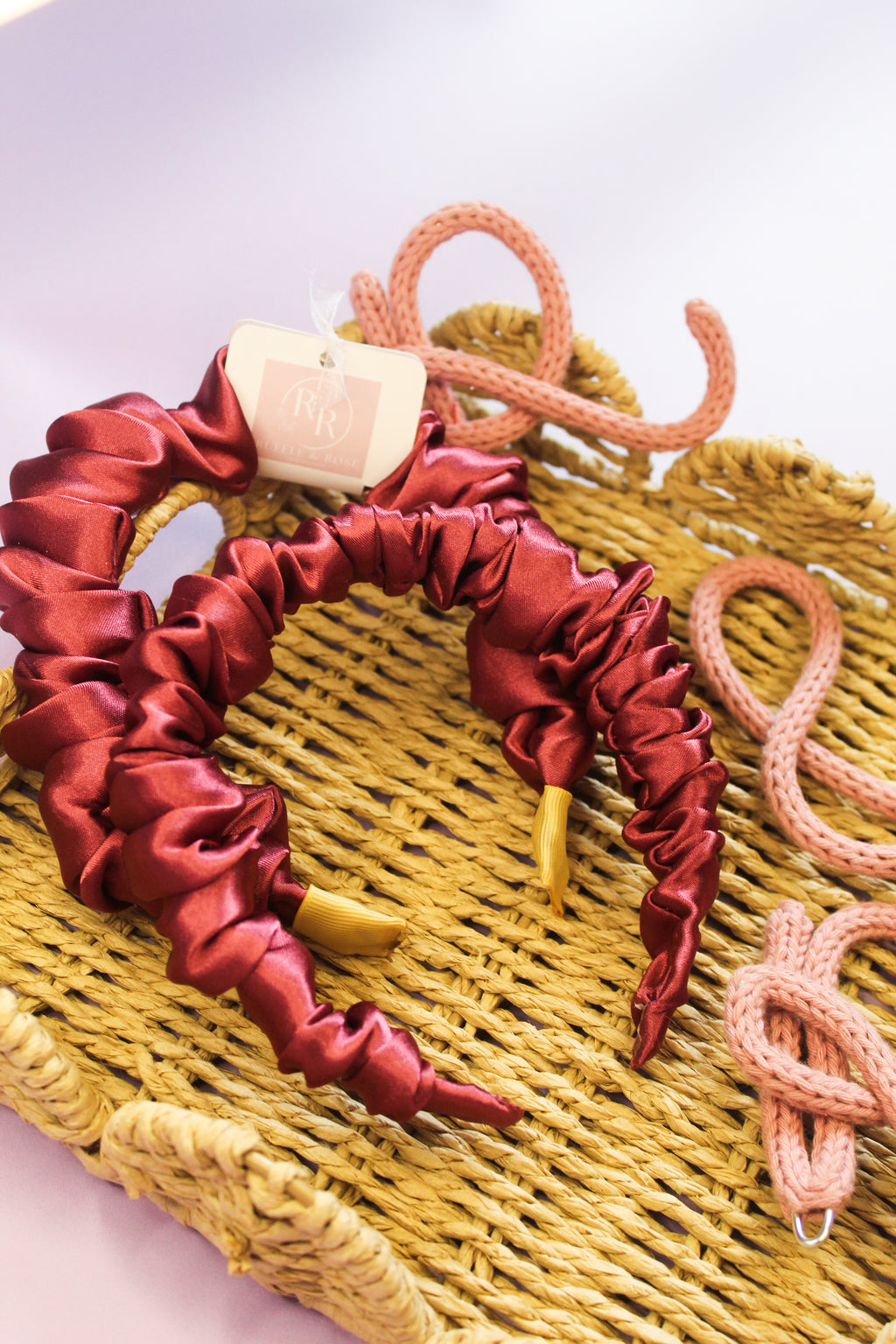 Burgundy Satin Ruffle Headband