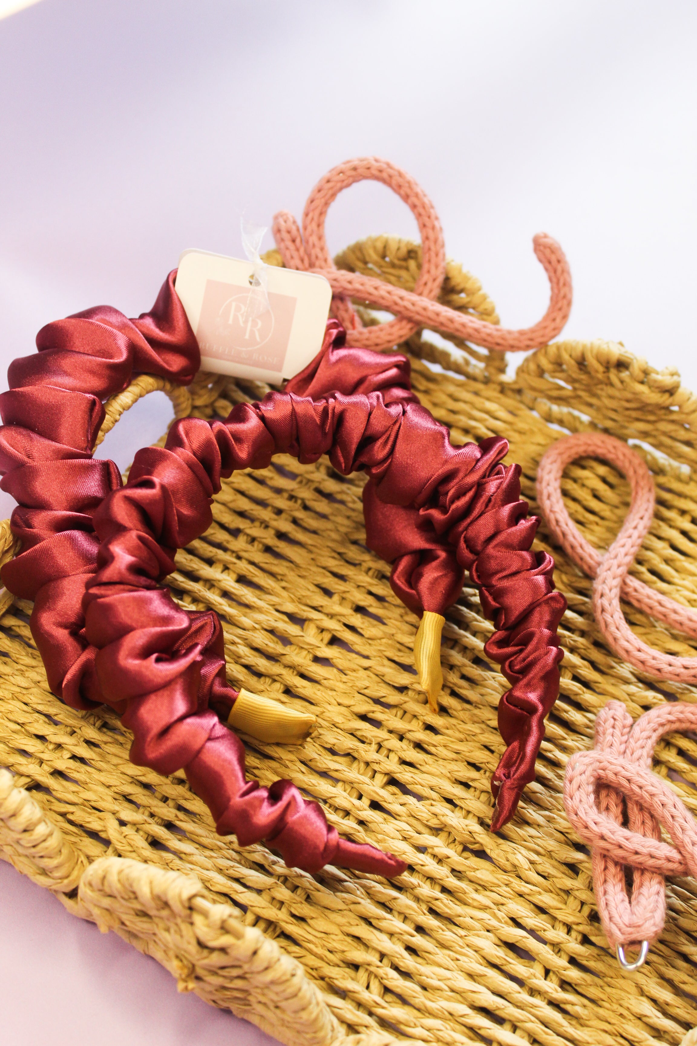 Burgundy Satin Ruffle Headband