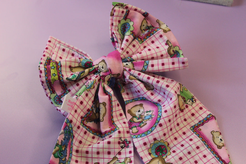 Teddy Bear Pink Hair Bow