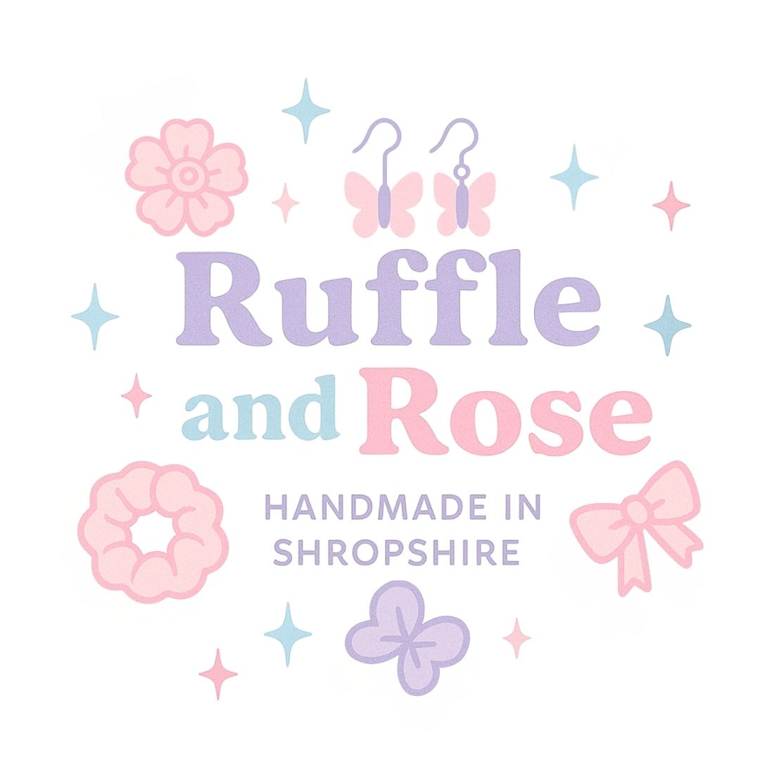Logo of Ruffle and Rose with pastel-colored icons on a white background